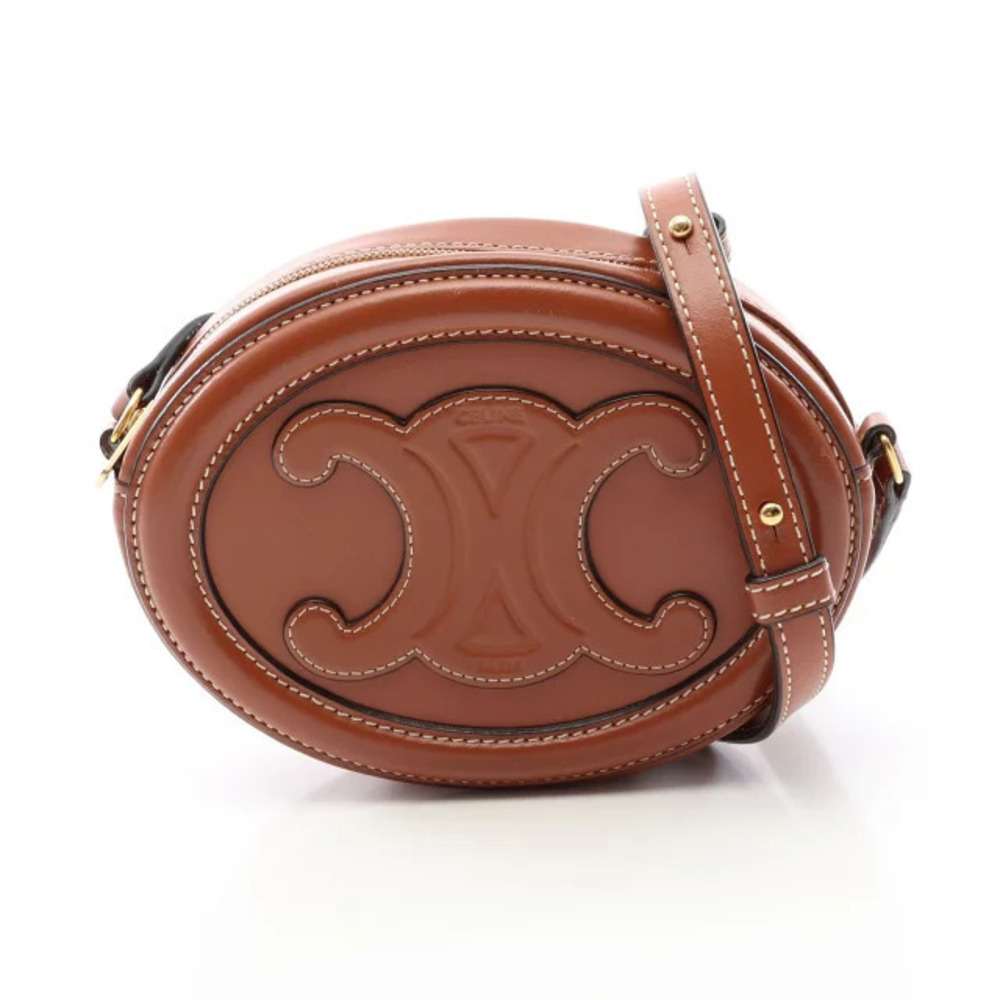 Celine Triomphe Oval Purse Cuir Shoulder Bag Leather Brown